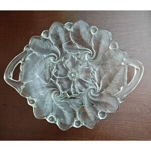 Vintage Wild Rose Platter w/2 Handles Indiana Glass Co. Clear Pressed Glass
